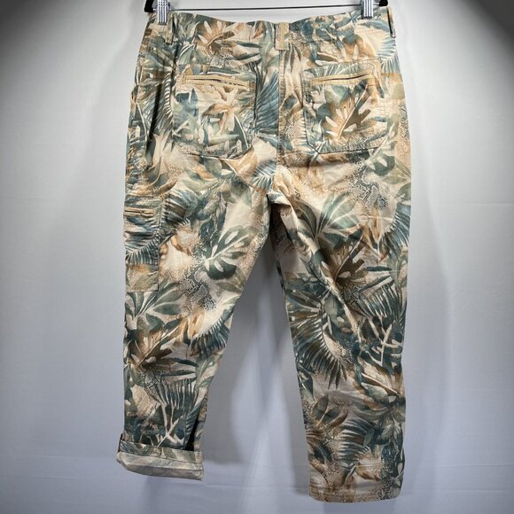 Chicos Women's Roll Tab Pants Size 8 Floral Tropical Lightweight Zipper Button - Picture 6 of 10